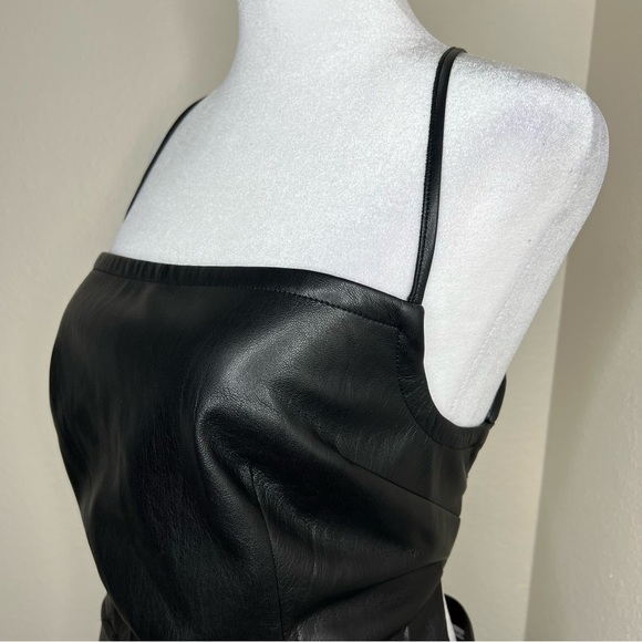 GOOD AMERICAN Black Vacay Faux Leather Dress Sexy Sleeveless Open Back Sz L NWT - Picture 6 of 16
